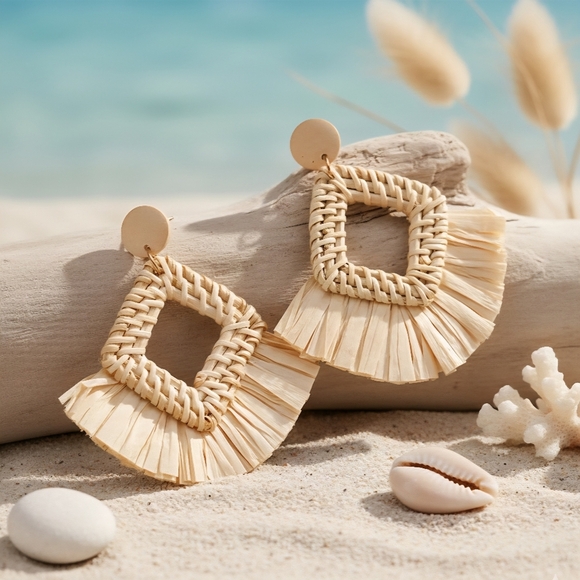 NKULTD Jewelry - Boho Chic Raffia Statement Earrings | Handmade Beach Vibes Resortwear Jewelry